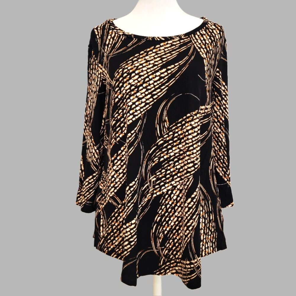 Chic Black & Gold Abstract Tunic – JM Collection Size M